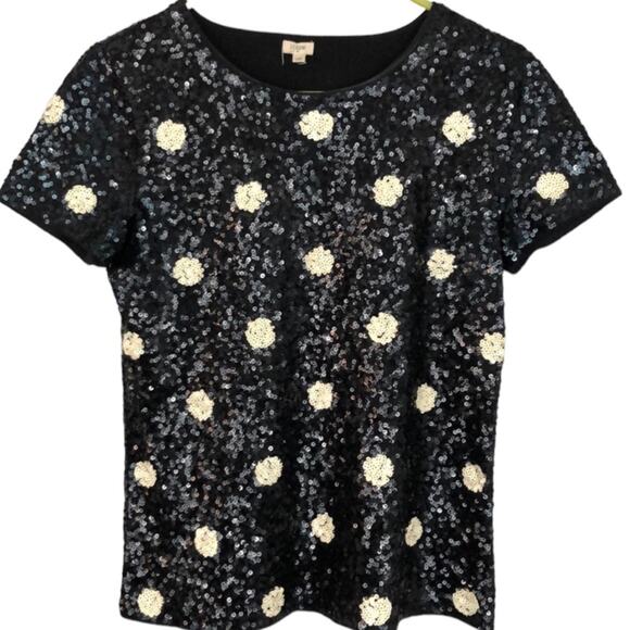 J.Crew Sequin Polka Dot Top Short sleeve polka dot top black white sequins XS - Picture 3 of 5